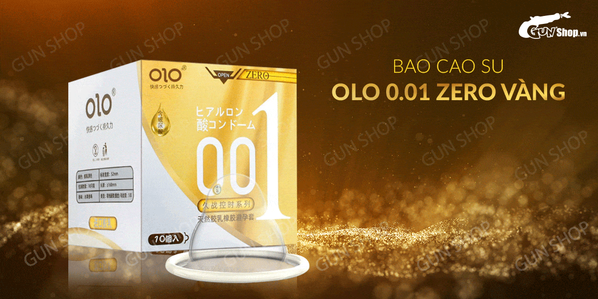 Bao cao su OLO 0.01 Zero Vàng siêu mỏng gân hạt kích thích đê mê hộp 10