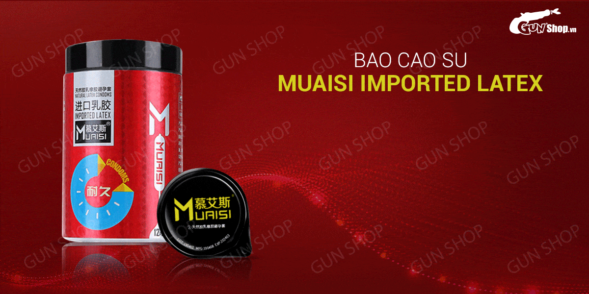 Bao cao su Muaisi đỏ kéo dài thời gian Hộp 12 cái an toàn hiệu quả