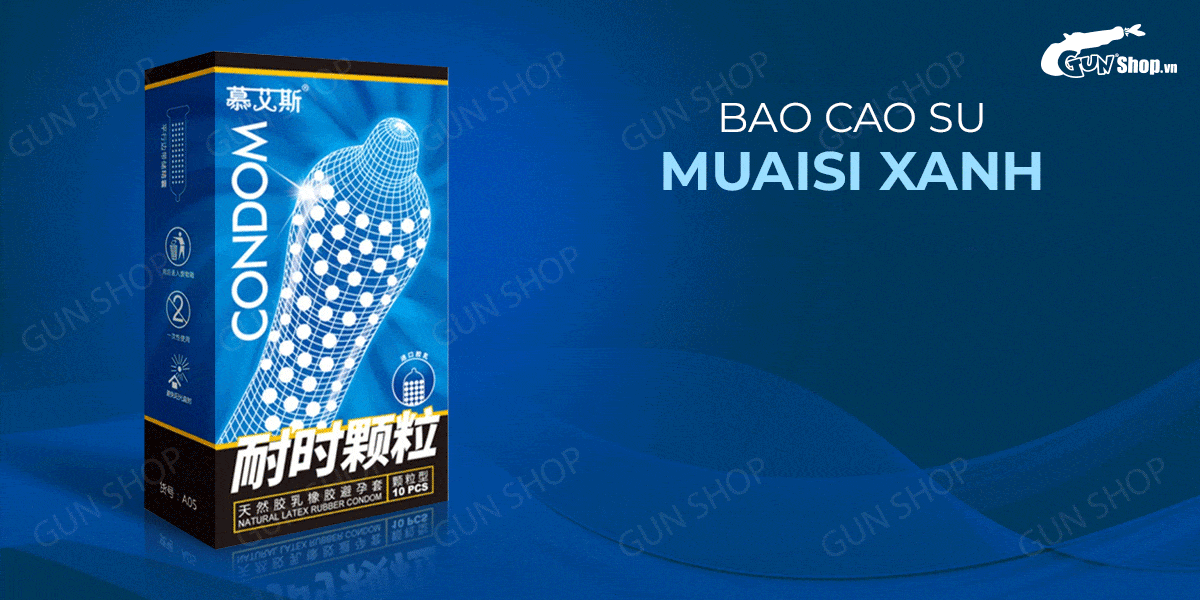 Bao cao su Muaisi xanh dương siêu mỏng nhiều gai gel bôi trơn 10 cái