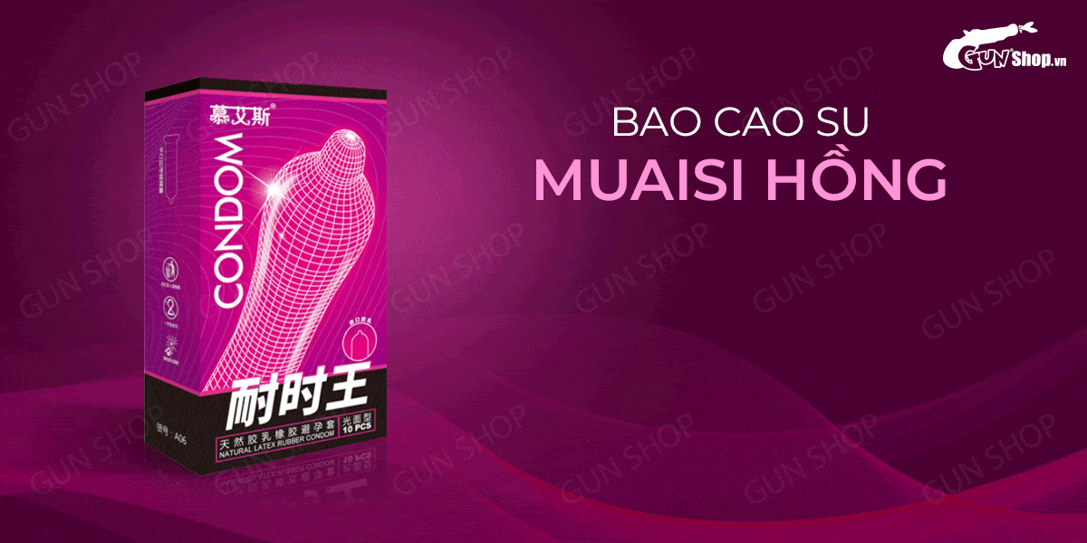 Bao cao su Muaisi Hồng siêu mỏng gel nhiều cảm giác hộp 10 cái