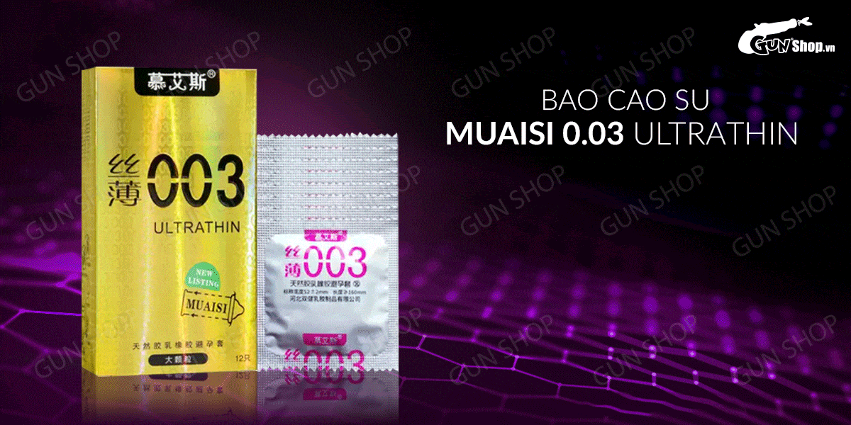 Bao cao su Muaisi 0.03 siêu mỏng hạt li ti hộp 12 cái giá tốt