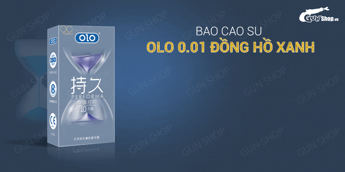 Bao cao su OLO 0.01 Đồng Hồ Xanh Kéo dài thời gian Hương vani Hộp 10 cái Chất lượng cao
