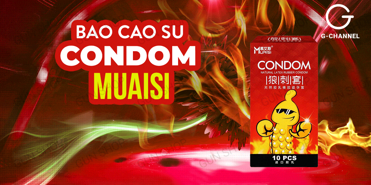 Bao cao su Muaisi Hot siêu điểm nổi ấm nóng hộp 10 cái kích thích