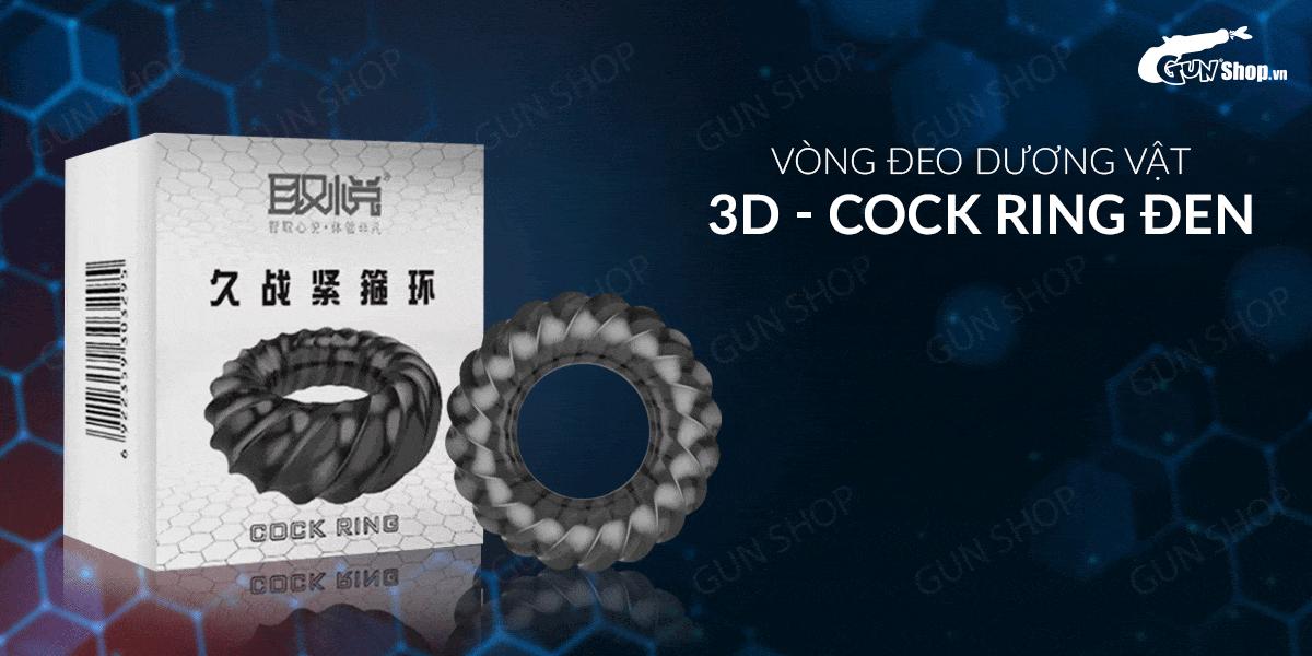 Vòng đeo dương vật Cock Ring Đen 3D Kéo dài thời gian xuất tinh nhanh