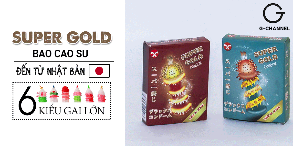 Bao cao su Super Gold gai gân bi siêu kích thích hộp 2 cái