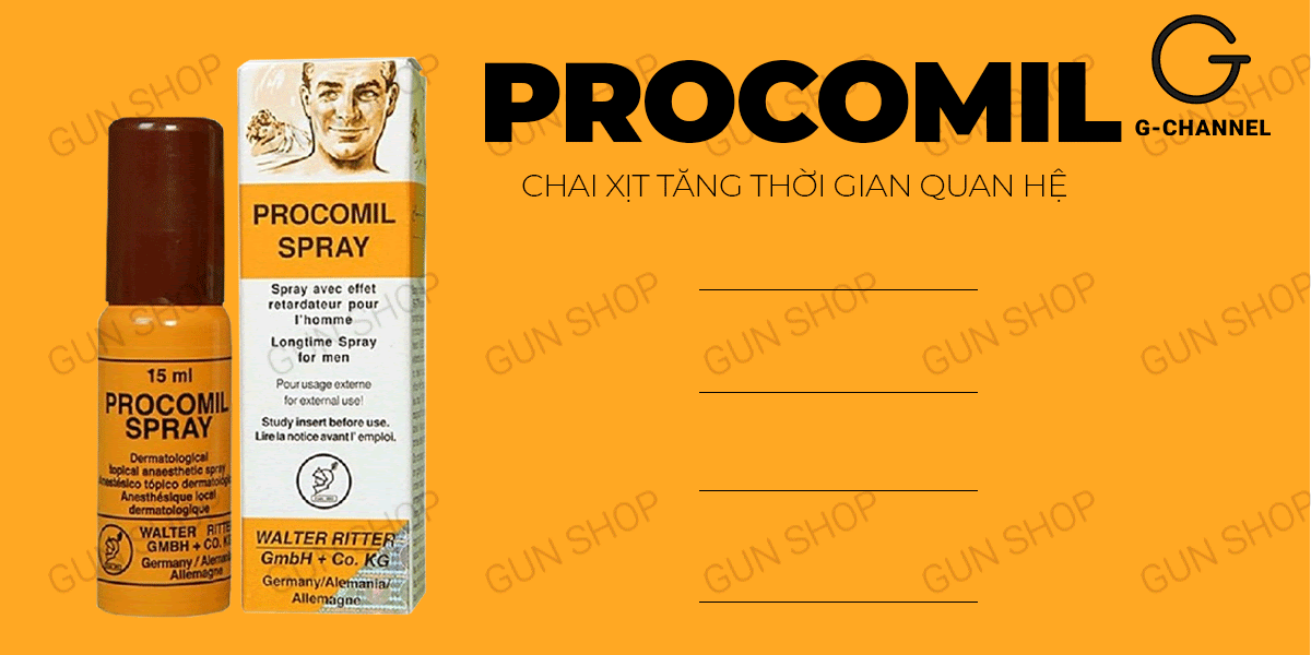 Chai xịt Procomil Đức kéo dài xuất tinh sớm an toàn 15ml