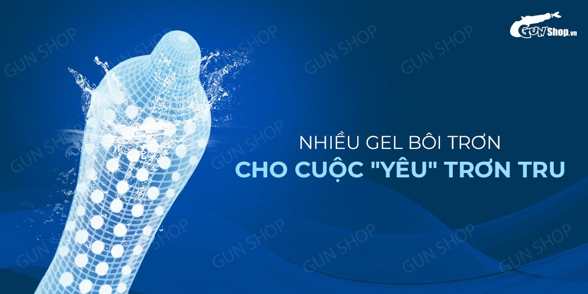 Bao cao su Muaisi xanh dương siêu mỏng nhiều gai gel bôi trơn 10 cái