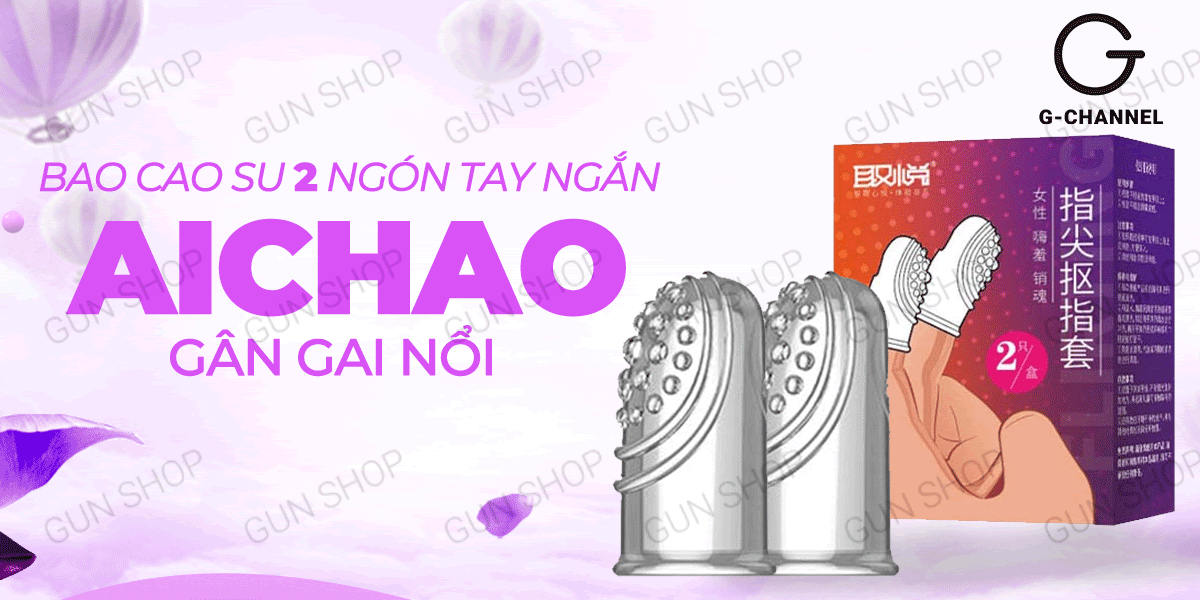 Bao cao su gân gai 2 ngón tay Aichao kích thích mạnh mẽ hộp 2 cái