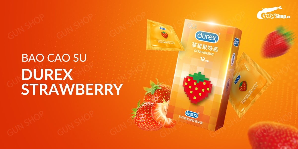 Bao cao su Durex hương dâu 56mm kích thích mạnh mẽ hộp 12 cái