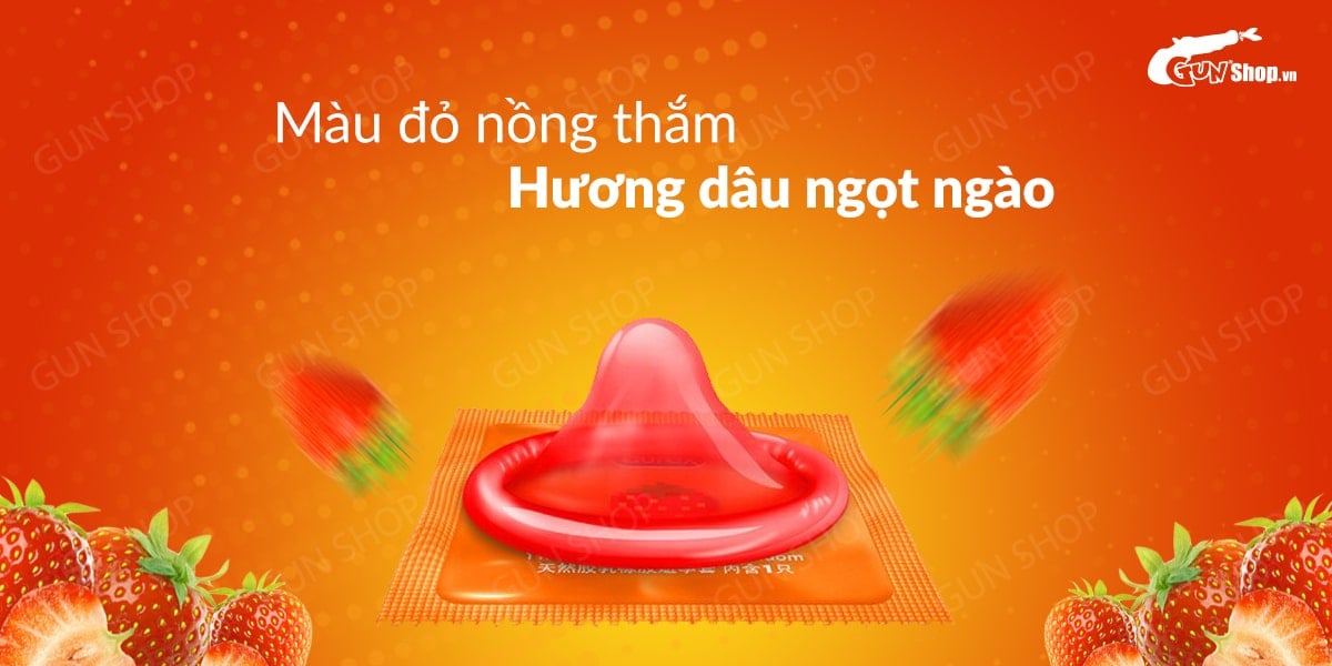 Bao cao su Durex hương dâu 56mm kích thích mạnh mẽ hộp 12 cái