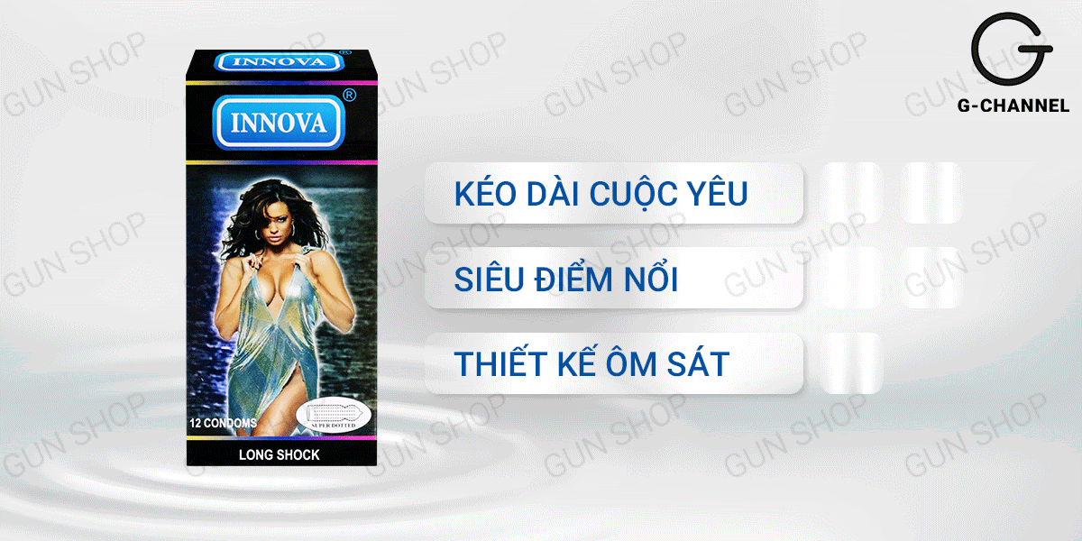 Bao cao su Innova Đen gân gai kích thích kéo dài thời gian 12 cái