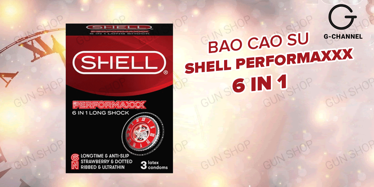Bao cao su Shell Performaxxx 6 in 1 siêu mỏng kéo dài thời gian hộp 3