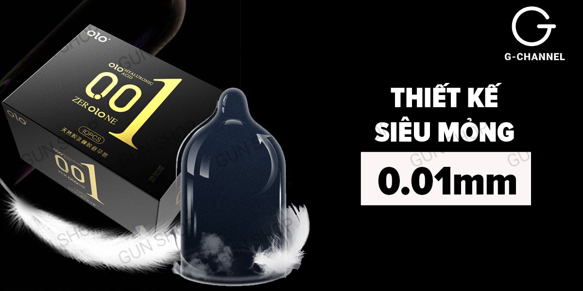 Bao cao su OLO 0.01 Đen siêu mỏng hương vani hộp 10 cái an toàn thoải mái