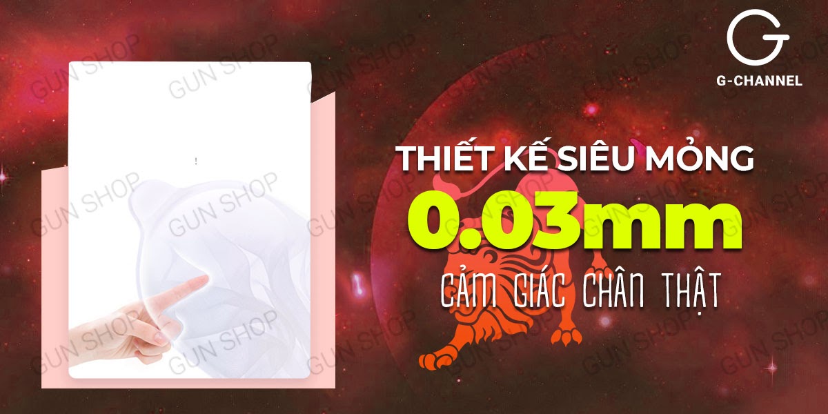 Bao cao su Ropockon Cung Sư Tử mỏng 0.03mm hương dâu 12 cái siêu mềm mại an toàn
