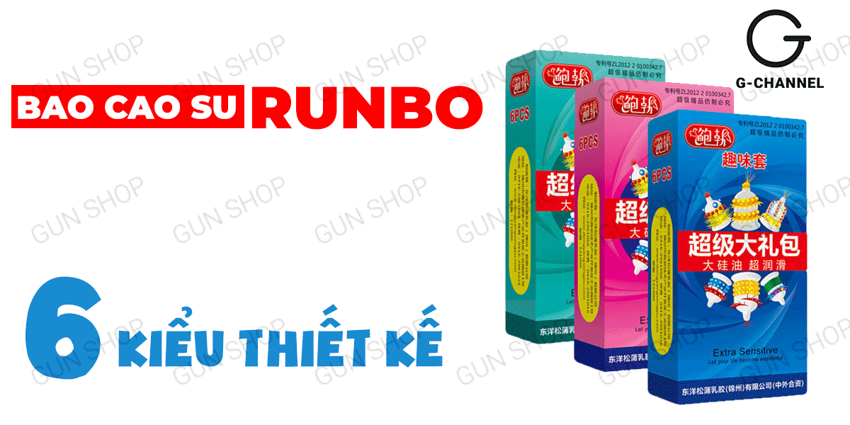Bao cao su Runbo gân gai lớn hộp 6 siêu mỏng kích thích mạnh