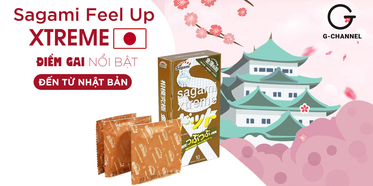 Bao cao su Sagami Feel Up siêu mỏng siêu điểm nổi hộp 10 cái an toàn