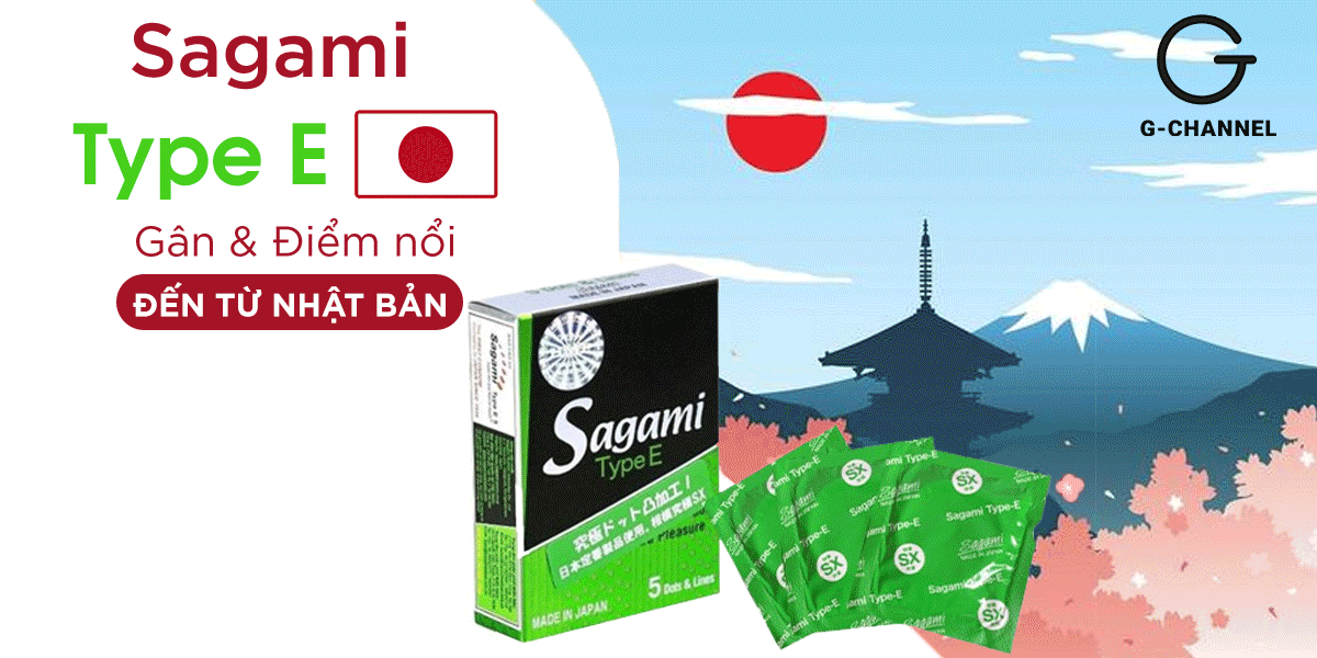 Bao cao su Sagami Type E gân điểm nổi Hộp 5 cái an toàn mềm mại