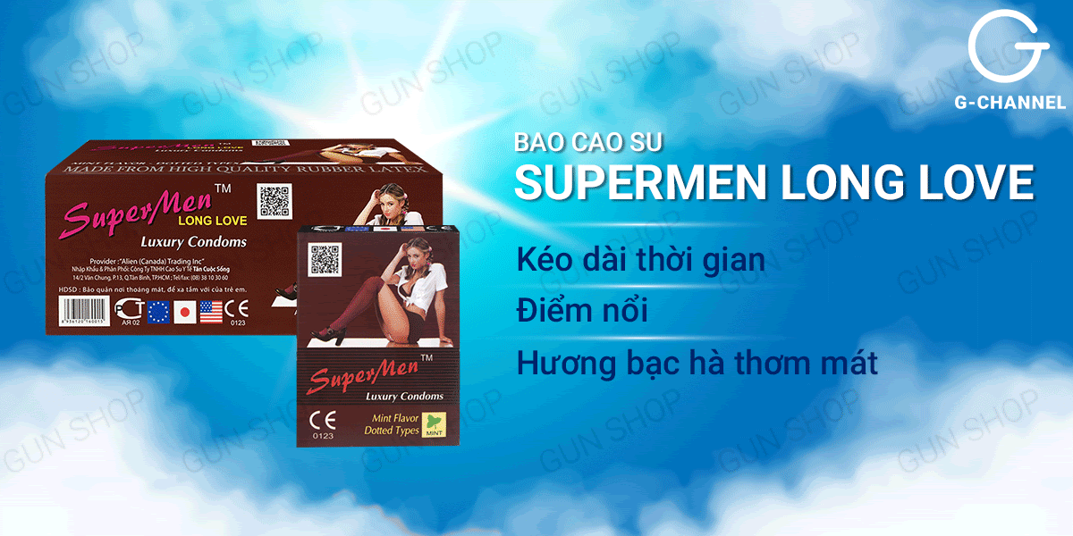 Bao cao su Supermen Long Love kéo dài thời gian bạc hà hộp 120 cái
