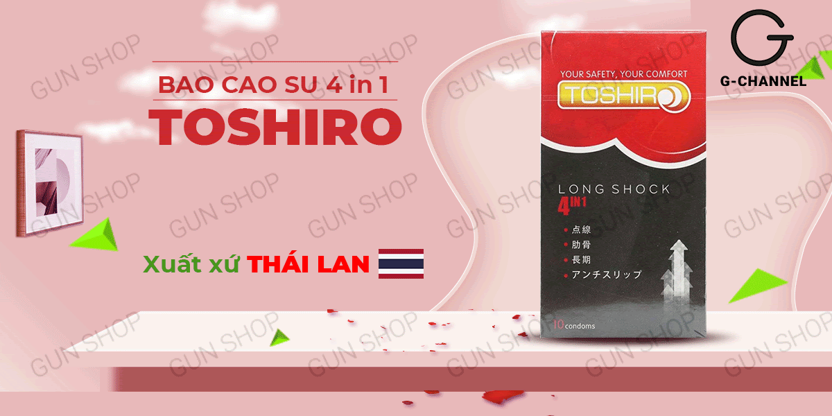 Bao cao su Toshiro Long Shock 4in1 kéo dài thời gian hộp 10 cái siêu bền an toàn
