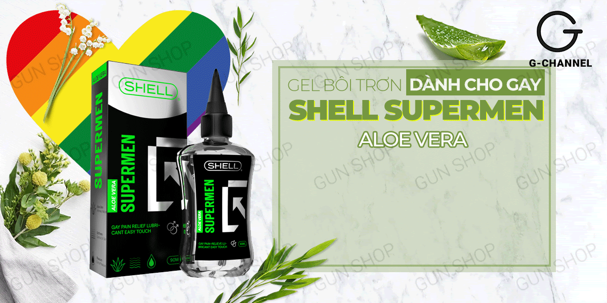 Gel bôi trơn hậu môn lô hội Shell Supermen Aloe Vera 90ml an toàn dịu nhẹ hỗ trợ quan hệ