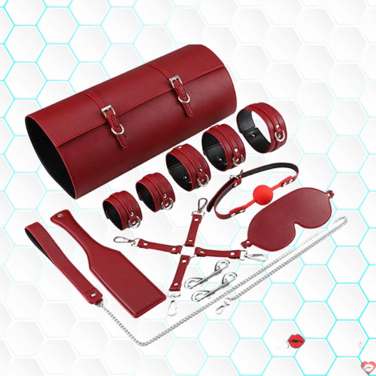 Bộ Dụng Cụ Bạo Dâm Da PU Cao Cấp Màu Đỏ Đen - Kích Thích 