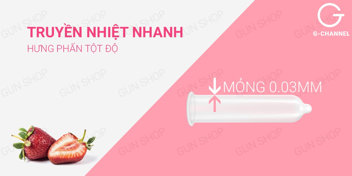 Bao cao su Nakanishi siêu mỏng Hương dâu hộp 4 cái tiện lợi