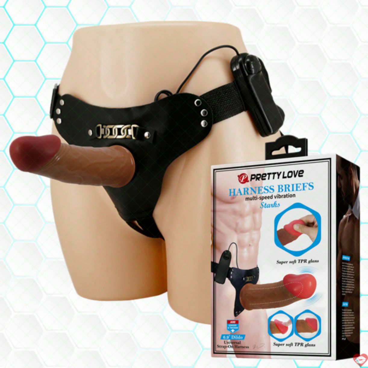 Dương vật giả dây đeo Prettylove, rung đa tốc, mạnh mẽ 