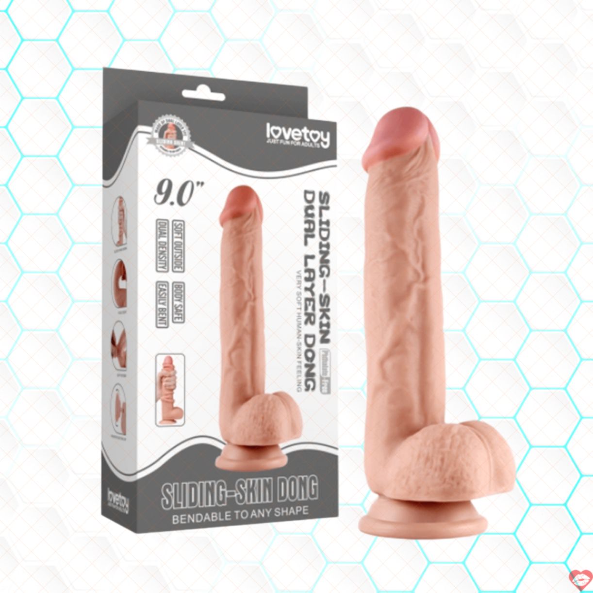 Lovetoy Sliding Skin 9 Inch Dương vật giả dính tường Siêu thực 