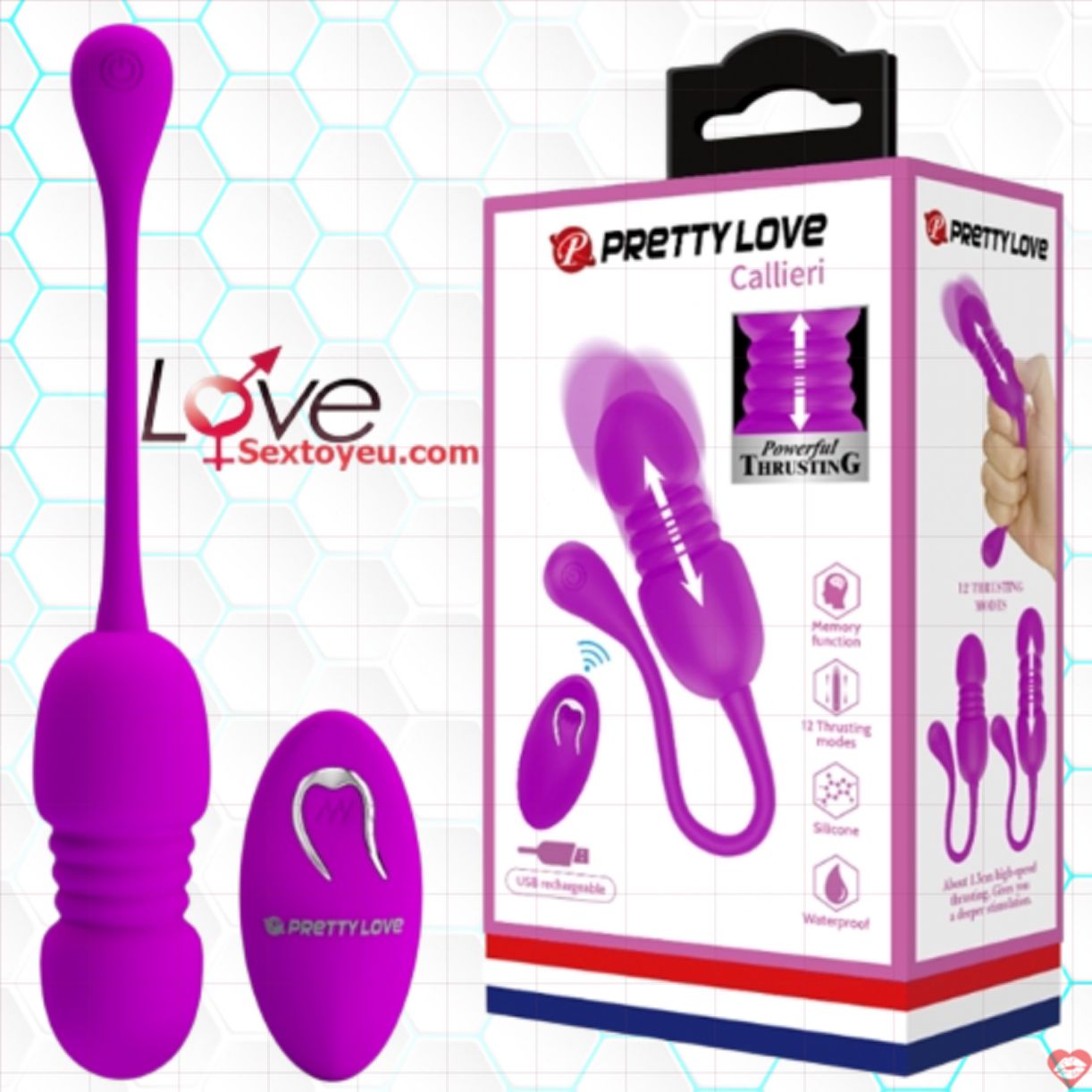 Trứng rung thụt Prettylove Callieri điều khiển từ xa, cực phê 