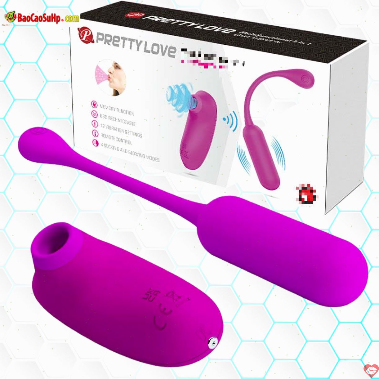 Bộ trứng rung đôi Curupira Prettylove hút thổi kích thích êm ái 